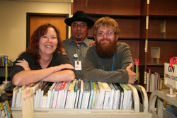 Library staff members Elaine Turner, Joe Diaz and Eric Towler