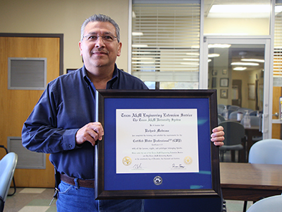 Utilities Services Superintendent Richard Medrano was recognized as a Certified Water Professional (CWP) by the Texas A&M Engineering Extension Service (TEEX) in December.