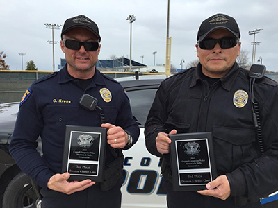 Chris Kress (left) and Jesse Rodriguez represented Round Rock well at the 2015 Coppell/Grapevine Police Motorcycle Skills Competition.